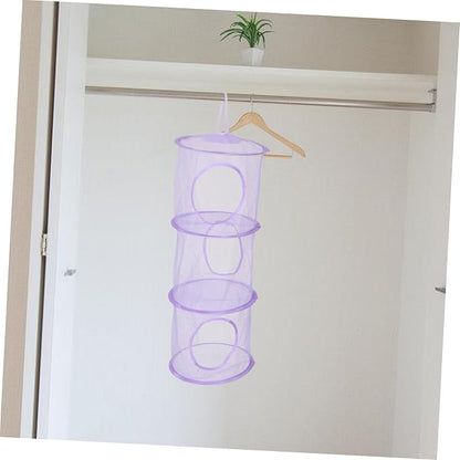 Healifty Mesh Hanging Storage Bag 3 Layer Storage Organizer Clothes Organizer Bag for Laundry Toys Shoes Wall-Mounted Basket