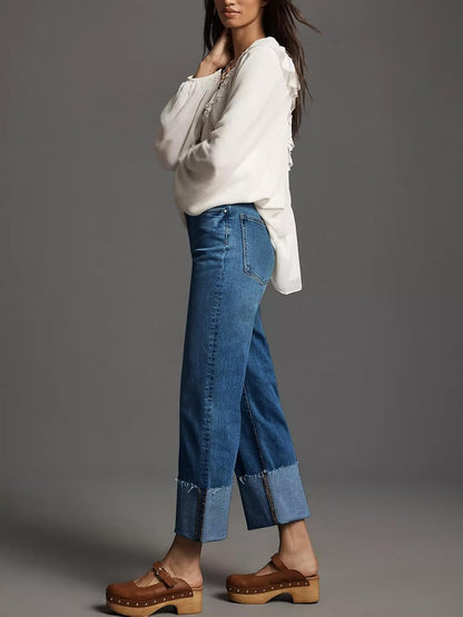 KUNMI Women's Wide Leg Jeans High Waisted Straight Leg Stretchy Denim Pants with Pockets