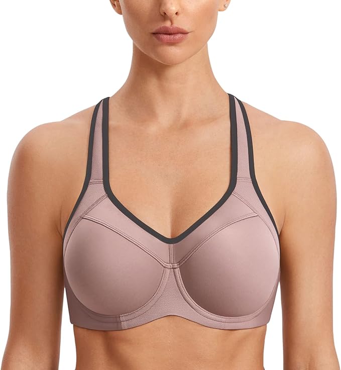SYROKAN Women's Full Support High Impact Racerback Lightly Lined Underwire Sports Bra