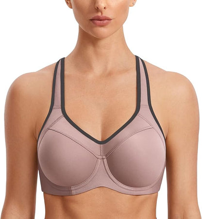 SYROKAN Women's Full Support High Impact Racerback Lightly Lined Underwire Sports Bra