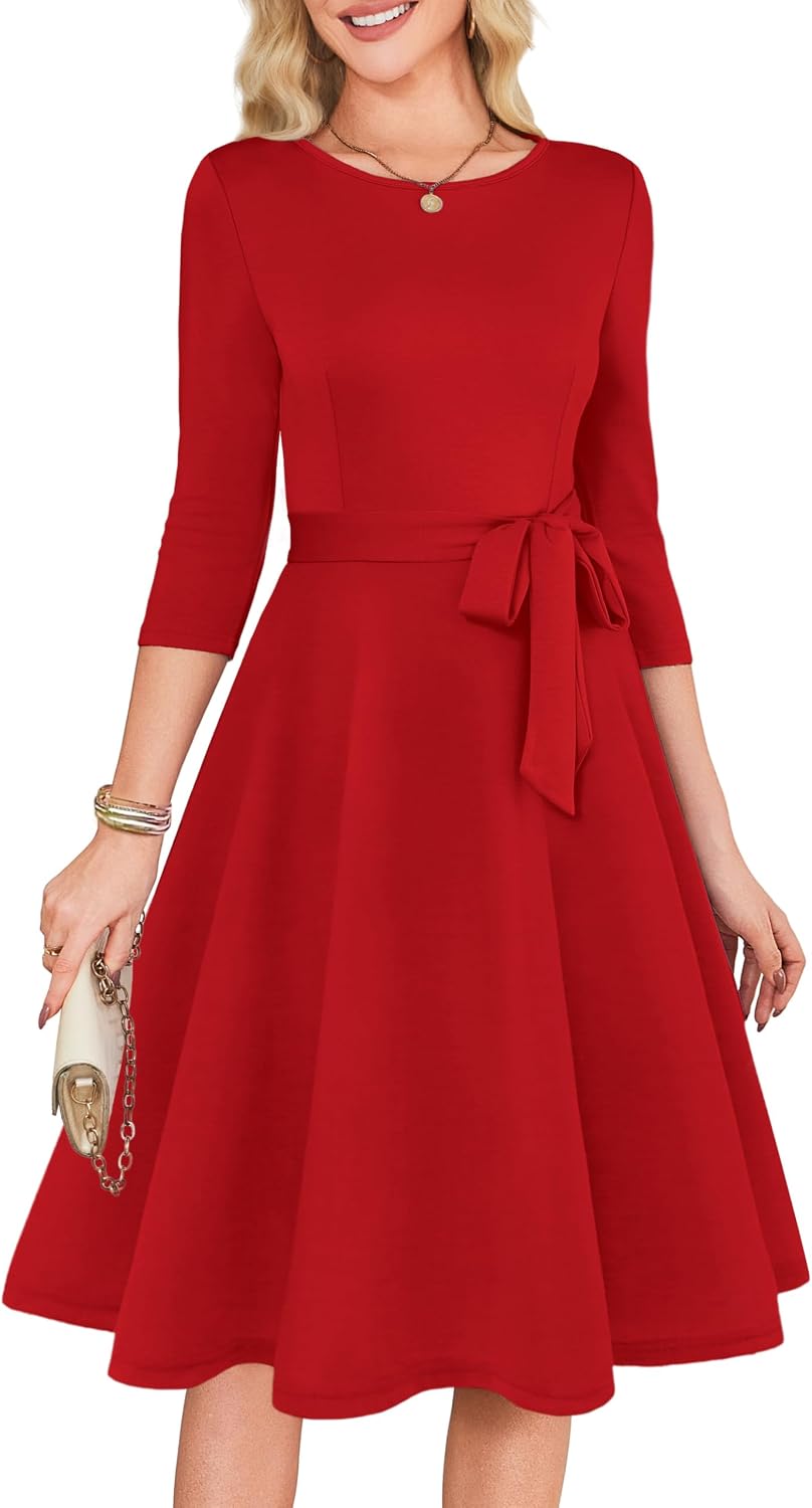 Women's Cocktail Dresses 3/4 Sleeve Formal Vintage Wedding Guest Dress (XS-3XL)