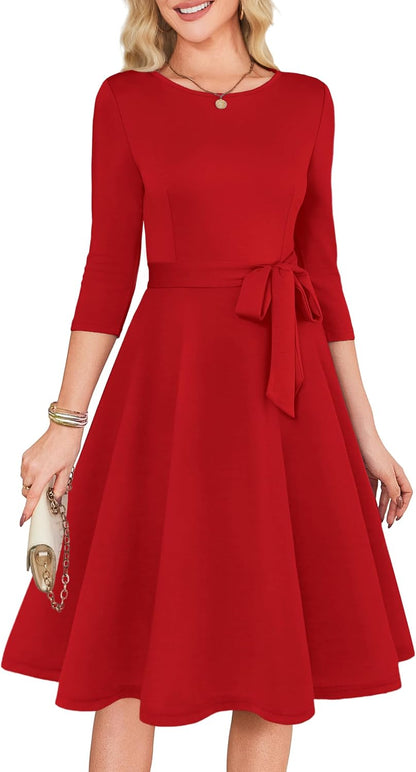 Women's Cocktail Dresses 3/4 Sleeve Formal Vintage Wedding Guest Dress (XS-3XL)