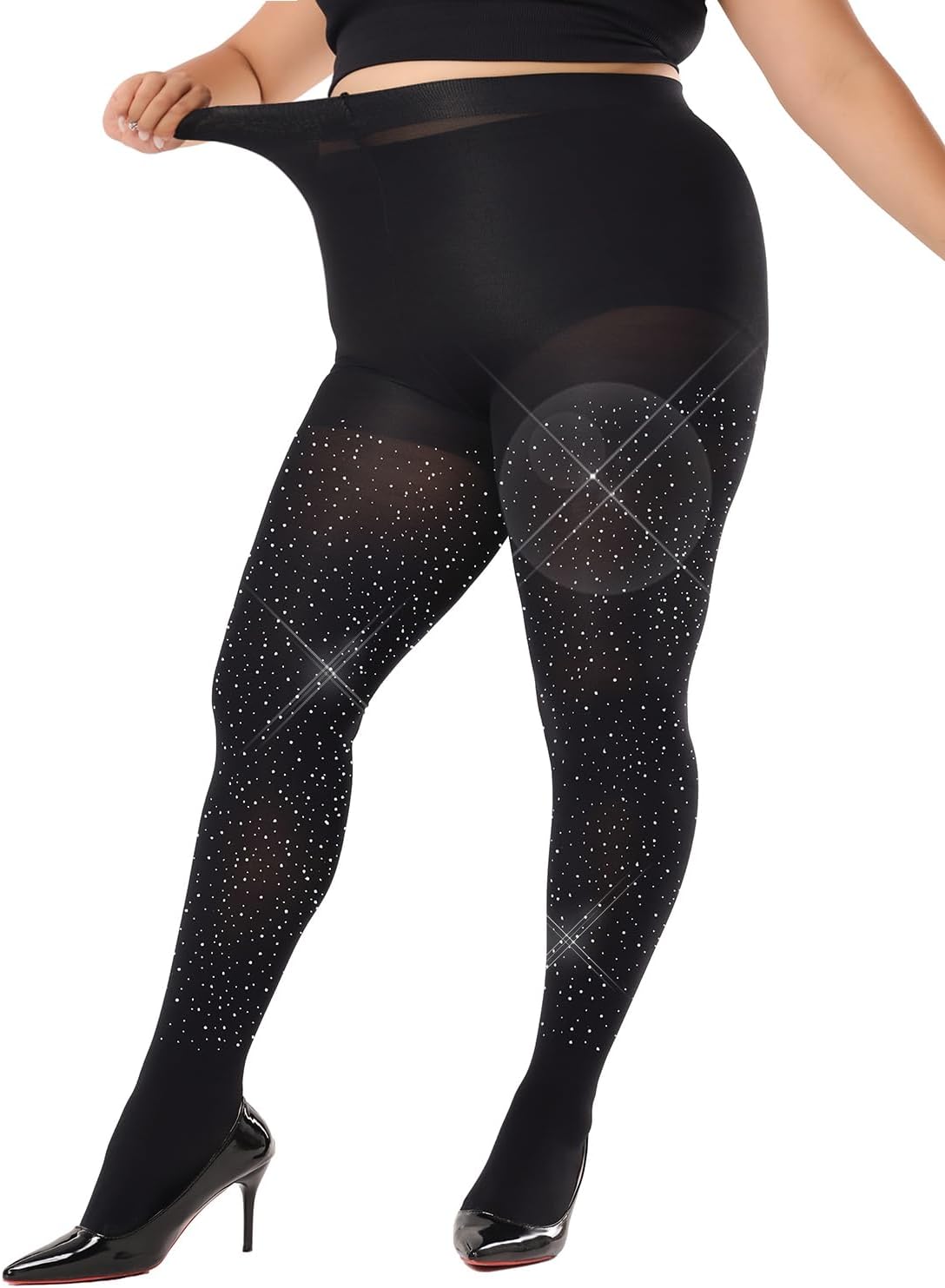 Women's 80D Sparkly Rhinestone Tights, Soft Footed Tights Opaque Solid Color Pantyhose Glitter Party Stockings
