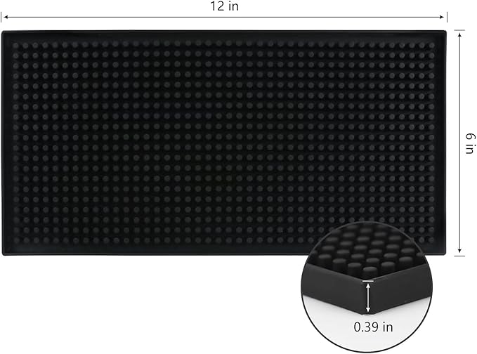 Bar Mat 6" x 12" Small Black, Coffee Mat for Home Bar, Bar Service Spill Mat for Cocktail Bartender Kitchen Countertop, PVC Counter Top Cup Mats Glasses Drying Mat, 1PCS