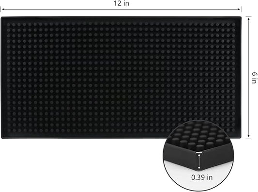 Bar Mat 6" x 12" Small Black, Coffee Mat for Home Bar, Bar Service Spill Mat for Cocktail Bartender Kitchen Countertop, PVC Counter Top Cup Mats Glasses Drying Mat, 1PCS
