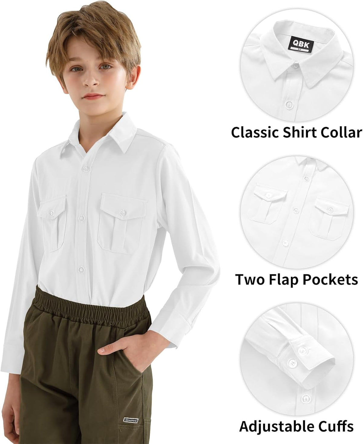 9 Month-16Y Boys' Long Sleeve Button Down Toddler Dress Shirt Oxford Uniform Shirt with Chest Pocket