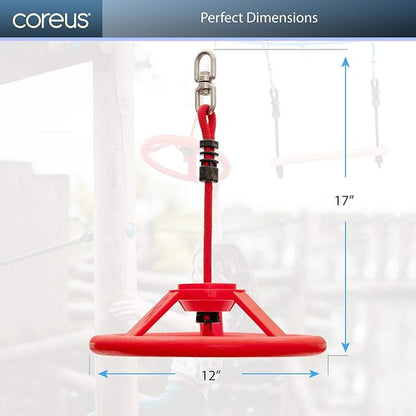 Ninja Kids Hanging Obstacle Course with Swivel Slackline Spinner Wheel Red