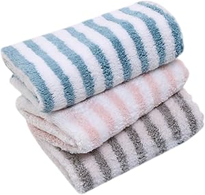 Mobestech Kitchen Sponges Set 3pcs Striped Coral Dishtowel Dish Rags for Dishes Wash Drying Towels Cleaning Cloths Random Color