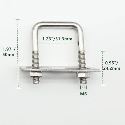 Stainless Steel Square U Bolt Clamp, Square Tube Clamps with Nut and Plate for Boat Trailer (M6*65 * 80)