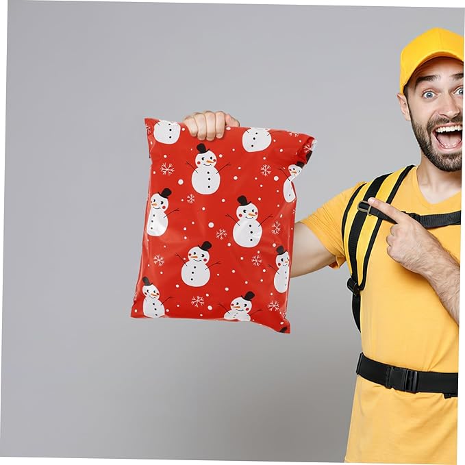 100Pcs Christmas Snowman Design Shipping Bags Self Sealing Poly Mailers Thick Holiday Parcel Bags for Envelopes for Christmas Mailing