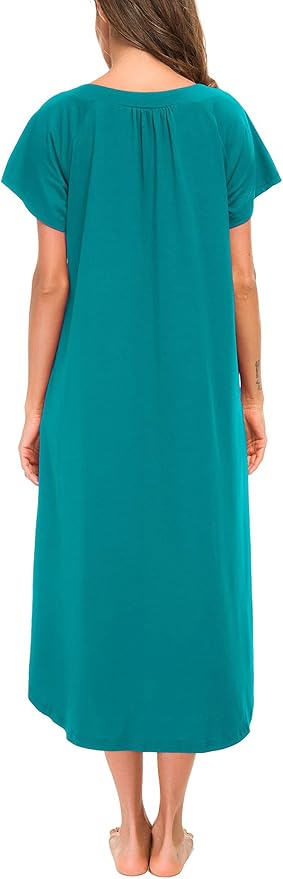 YOZLY Nightgowns for Women Short Sleeve Long Night Gowns Soft V Neck Sleepwear with Pockets