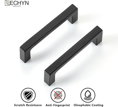 Matte Black Kitchen Cabinet Pull, 2 Pack 3 Inch(76MM) Hole Center, Modern Square Flat Hardware Handle and Knob for Cabinet Door Drawer Cupboard Wardrobe Bathroom Furniture Dresser