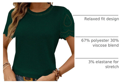 Womens Frenchy Summer Tops Crewneck Short Sleeve T Shirts Casual Waffle Knit Jacquard Blouses Top Shirts