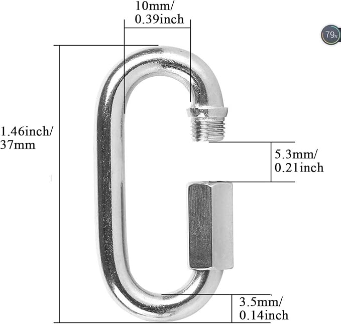 10 Pack 304 Stainless Steel M3.5 Chain Link, 18 Inch D Shape Locking Quick Chain Repair Links Pets Keychain for Outdoor Traveling Equipment