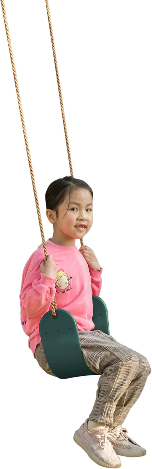 Outdoor Playground Kids Heavy Duty Swing Seat, EVA Belt Swing with Rope for All Ages, Green
