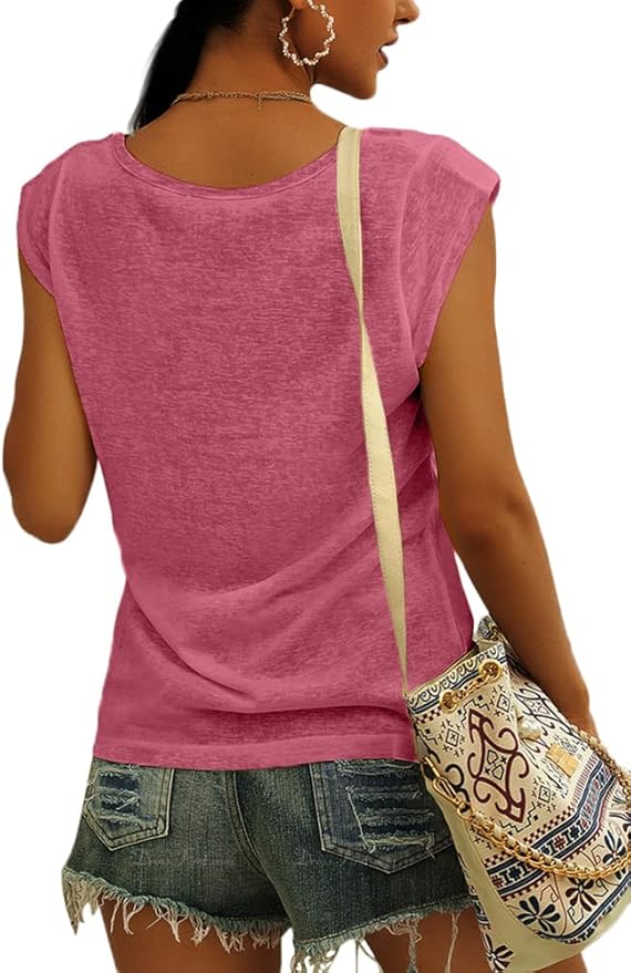 Langwyqu Womens Cap Sleeve Blouses T-Shirt Casual Loose Fit Basic Shirts Tank Tops