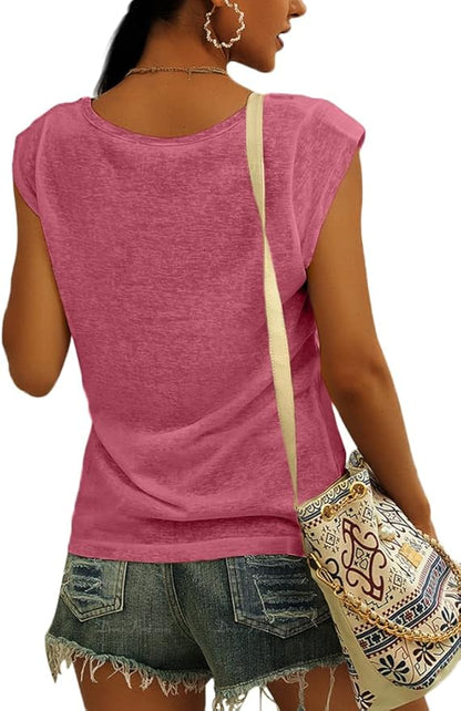 Langwyqu Womens Cap Sleeve Blouses T-Shirt Casual Loose Fit Basic Shirts Tank Tops