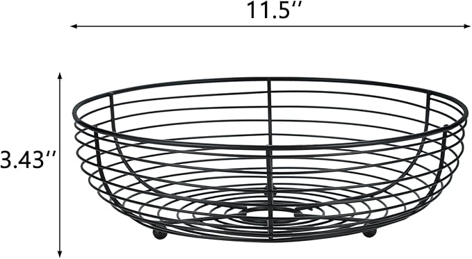 IBWell® Black Fruit Bowl for Kichen Countertop, Round Wire Fruits Breads Vegetables Snacks Canddy Basket - 11.5"x3.4"(DxH)
