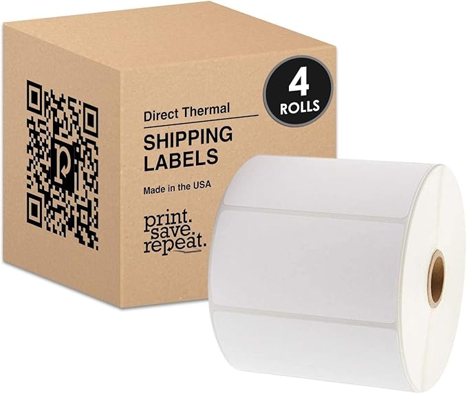 4x2 Direct Thermal Shipping Labels  3,000 Labels  4 Rolls of 750  1 inch Core