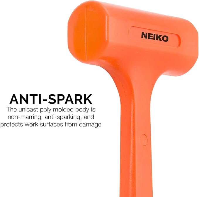 Neiko 02847A 2 LB Dead Blow Hammer, Neon Orange  Unibody Molded  Checkered Grip  Spark and Rebound Resistant