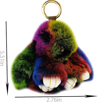 Bunny Keychain Soft Fluffy Rabbit Keychain Cute Colorful Rabbit Fur Pom Pom Key Rings for Women Pendant Accessories