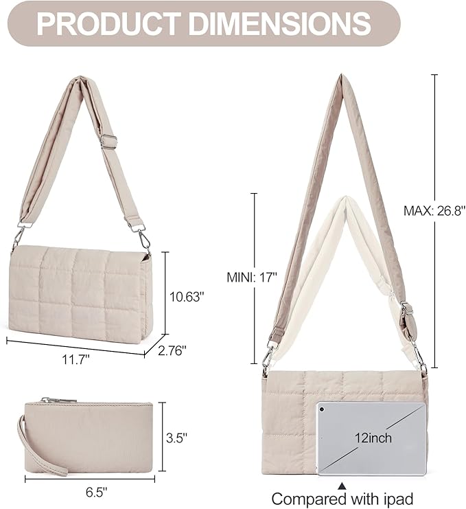 CLUCI Puffer Shoulder Bag Puffy Crossbody Purse for Women Middle Tote Bag Lightweight Cotton Padded Hobo Handbag