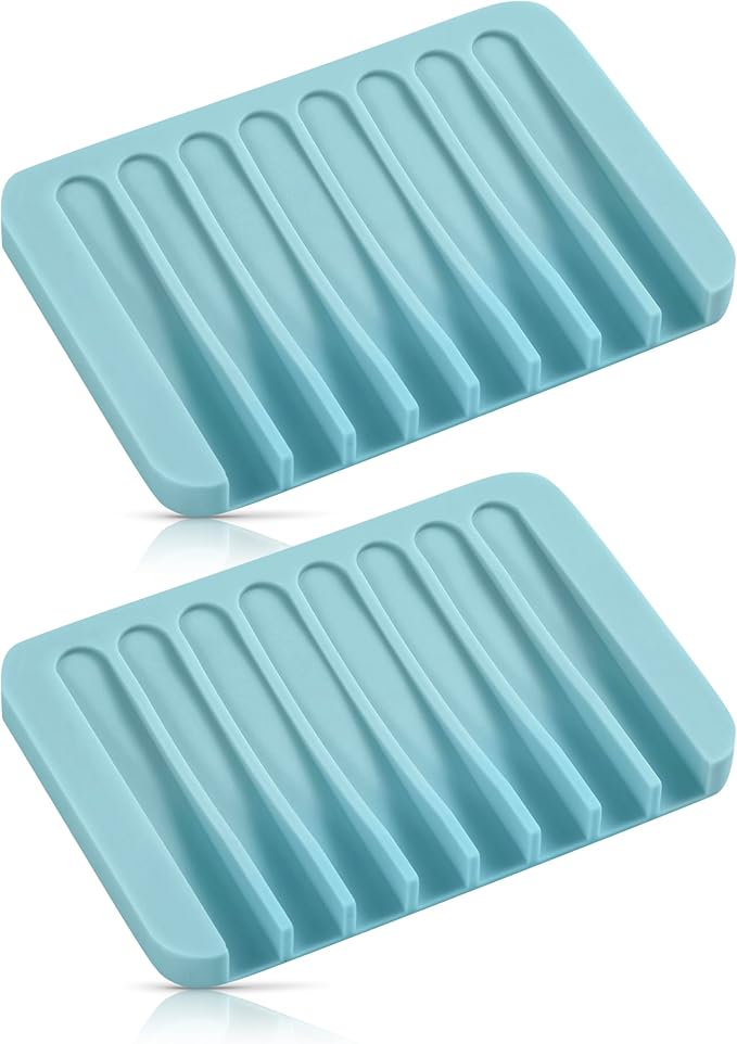 Self Draining Soap Dish for Shower, Silicone Soap Dish for Kitchen Sink, Bathroom Sink (2, Light Blue, S(3.1"4.5"))