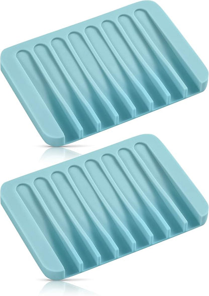 Self Draining Soap Dish for Shower, Silicone Soap Dish for Kitchen Sink, Bathroom Sink (2, Light Blue, S(3.1"4.5"))