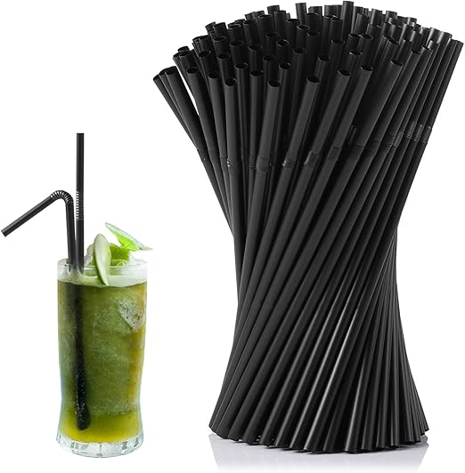 100 Pcs Black Flexible Drinking Straws,Plastic Disposable Bendy Straws(0.23''diameter and 8.27"long)