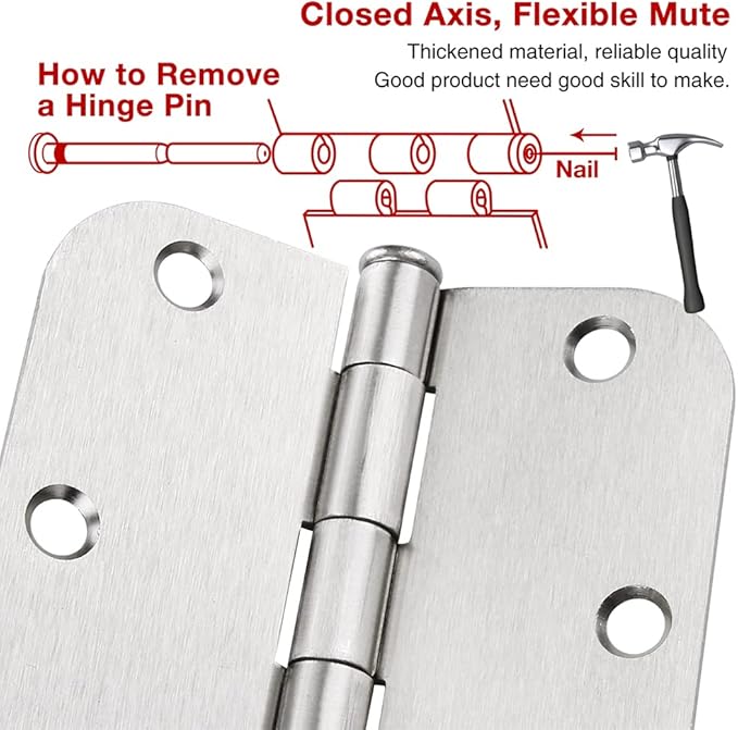 Interior Door Hinges Brushed Nickel 3 Pack Rounded Bedroom Door Hinge Satin Nickel 3.5 x 3.5 inch,58 Radius 3 12"x 3 12" Silver 3 12 Inch Door Hinges for RV Trailer Residential Hinges for Wood,Doors
