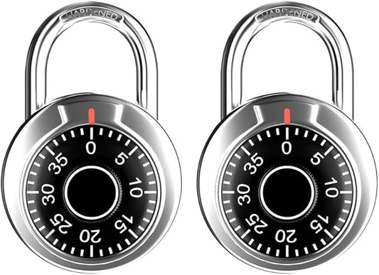 FIGODE Locker Lock, 2 in. Combination Lock, Keyless Padlock for Gym and School Lockers, Black Dial Lock, 2 Pack