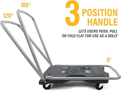 Olympia Tools Fully Folded Resin Push Cart Dolly - 330 Lb. Loading Capacity Foldable Moving Platform Cart Hand Truck - Black Collapsible Heavy Duty Folding  Rolling Flatbed Cart with 4 Swivel Wheels