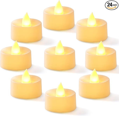 Homemory 24-Pack Flameless LED Tea Lights Candles Battery Operated, 200+Hour Fake Electric Candles TeaLights for Votive, Halloween, Ofrenda, Diya, Wedding Centerpiece Table Decor, Funeral, Christmas