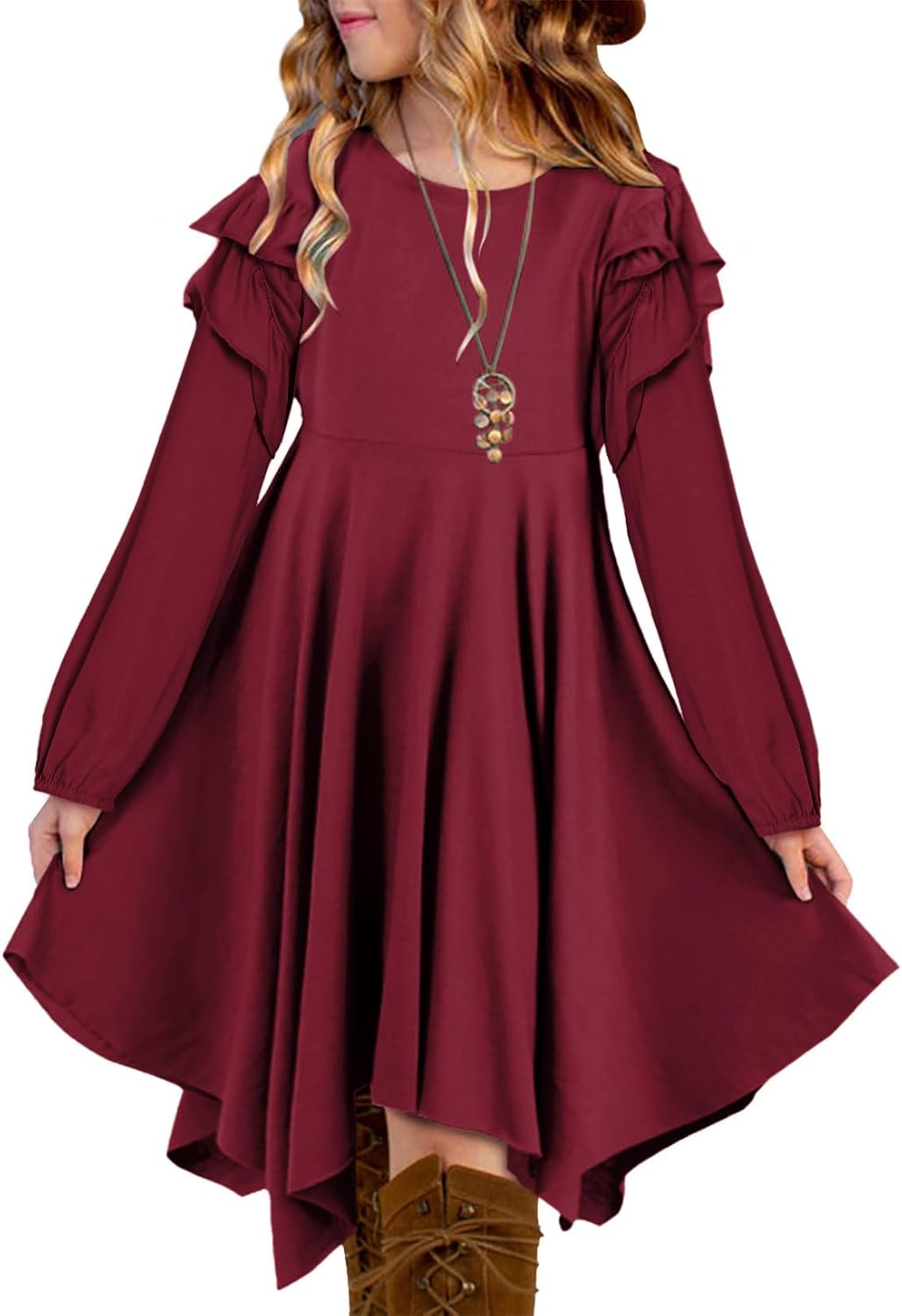 blibean Girls Long Sleeve High Low Dresses Tween Cute Swing Dress Size 6-15 Years .