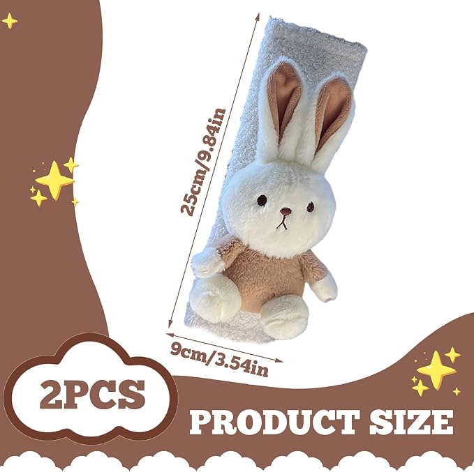 2Pcs Seat Belt Cover Pad for Kids Soft & Comfortable Cute Cartoon Bunny Seat Belt Cover Pad Winter Plush Fluffy Seatbelt Covers for Baby Pushchair