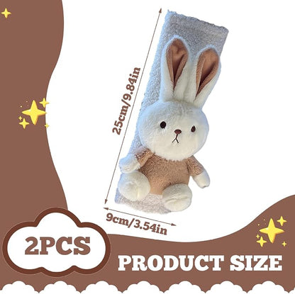 2Pcs Seat Belt Cover Pad for Kids Soft & Comfortable Cute Cartoon Bunny Seat Belt Cover Pad Winter Plush Fluffy Seatbelt Covers for Baby Pushchair