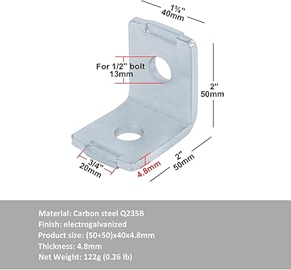 10 Pcs 2 Hole L 90 Degree Angle Bracket for 1-58" Strut Channel, No Twist Corner Bracket