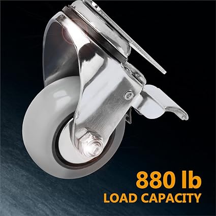 POWERTEC 3 Inch Swivel Caster Wheels Set of 4 with Brake  880 lbs Loads, Heavy Duty Plate Casters, Dual Locking PU Castor Wheels for Furniture, Cart, Dolly and Workbenches (17208V)