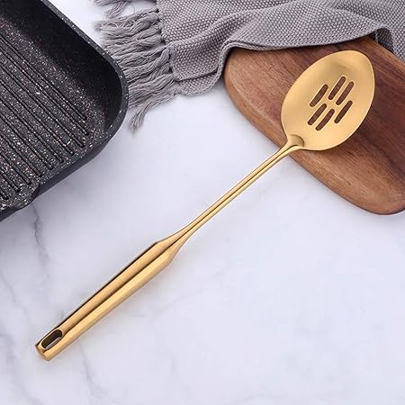 Slotted Spoon,Gold 14.69 inch Long Handle Cooking Utensil Kitchen Tool by BUY THINGS!