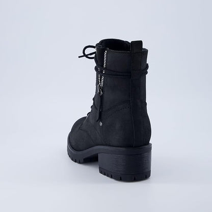 Dunes Women's Kobe Heeled Combat Boots  Lace-Up with Side Zipper, Memory Foam Insoles, Faux Fur Lining, Vegan Nubuck Leather, Wide Widths Available
