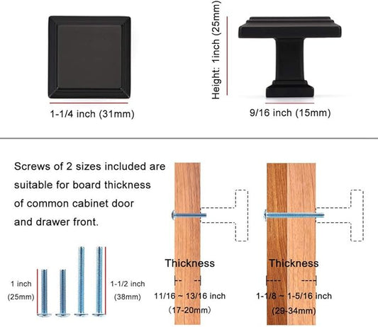 KOOFIZO Square Stepped Cabinet Knob - Black Pull Handle (31mm  1.2 Inch), 10-Pack for Kitchen Cupboard Door, Bedroom Dresser Drawer, Bathroom Wardrobe Hardware