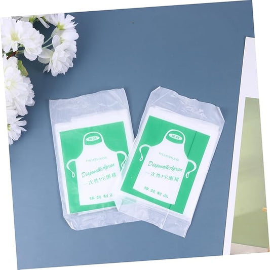 HOMSFOU 100pcs Disposable Plastic Apron for Kids Cooking Apron Waterproof Toddler Paint Smock Easy to Clean
