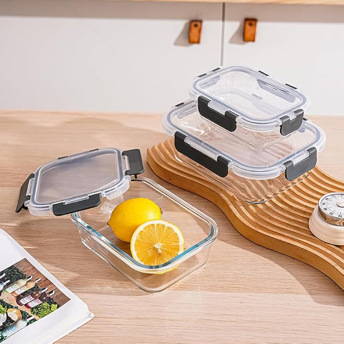 3 Sets Of Black Transparent Lid Glass Food Storage Container Set, Sealed And Reusable Kitchen Storage Container, Glass Lunch Preparation, Microwave Oven, Refrigerator, And Dishwasher