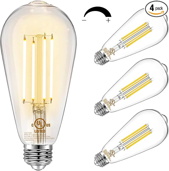 DAYBETTER 4 Pack Vintage LED Edison Bulbs, E26 Led Bulb 60W Equivalent, Dimmable Led Light Bulbs, High Brightness 800 LM Warm White 2700K, ST58 Antique LED Filament Bulbs, Clear Glass Style for Home