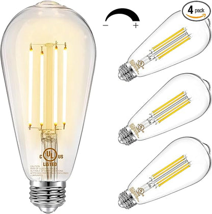 DAYBETTER 4 Pack Vintage LED Edison Bulbs, E26 Led Bulb 60W Equivalent, Dimmable Led Light Bulbs, High Brightness 800 LM Warm White 2700K, ST58 Antique LED Filament Bulbs, Clear Glass Style for Home
