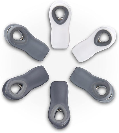 HIC Kitchen Multi-Purpose Magnetic Clips, Soft-Grip Handles, Set of 6 Clips, 2 Each White, Grey, and Charcoal