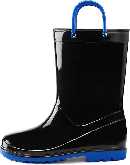 K KomForme Girls Boys Rain Boots Waterproof with Easy on Handles for ToddlerLittle KidBig Kid