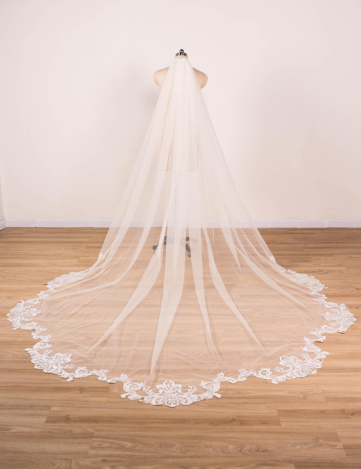 EllieWely 1 T Cathedral Length Floral Lace Appliques Wedding Bridal Veil F11