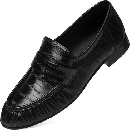 Loafers for Women Flat Shoes Chunky Heel Penny Loafers Round Toe Slip on Comfortable Dressy Shoes Formal Work Flats