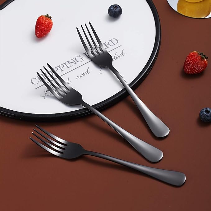 Black Dinner Forks of 4, Berglander 7.9" Stainless Steel Titanium Shiny Black Plating Fork Set, Forks And Spoons Silverware, Table Forks Set Sturdy And Dishwasher Safe